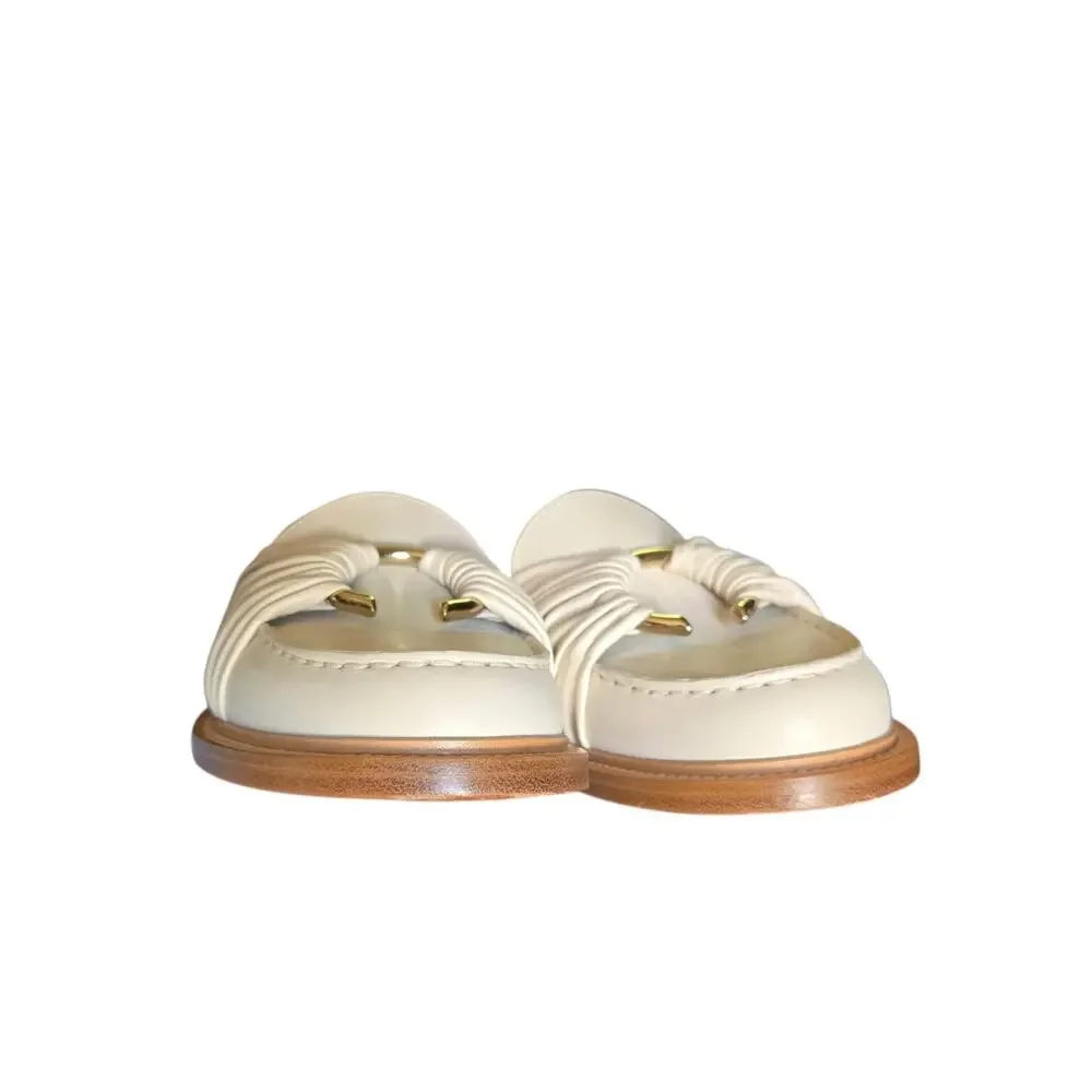 Chloe C Monogram Embellished Italian Leather Cream Flat Loafers